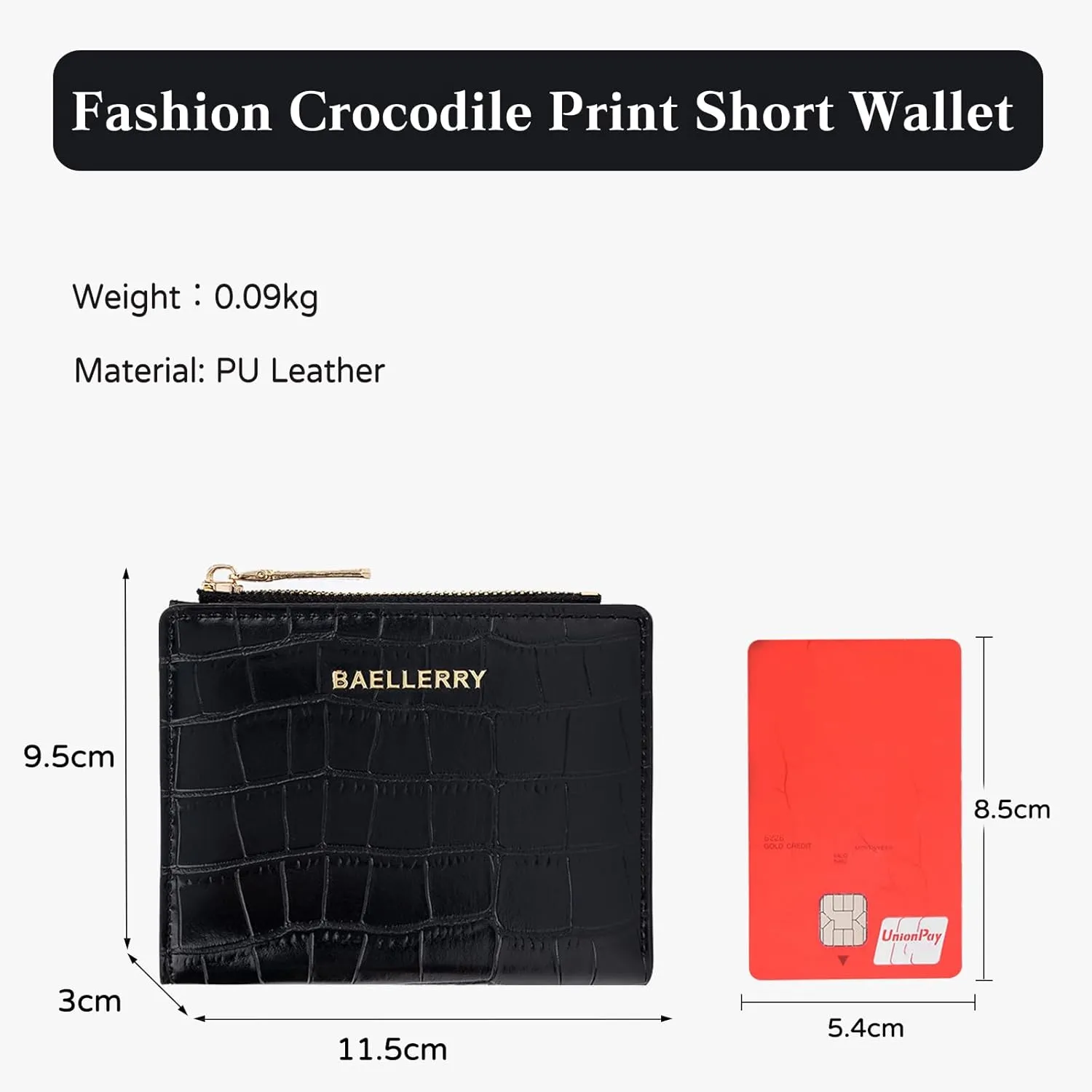 PORRASSO Fashion Wallet Ladies Minimalist Purse Women's PU Leather Change Pouch, Black, L