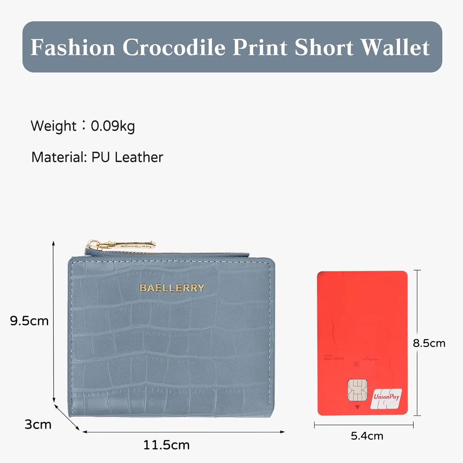 PORRASSO Fashion Wallet Ladies Minimalist Purse Women's PU Leather Change Pouch, Blue, L