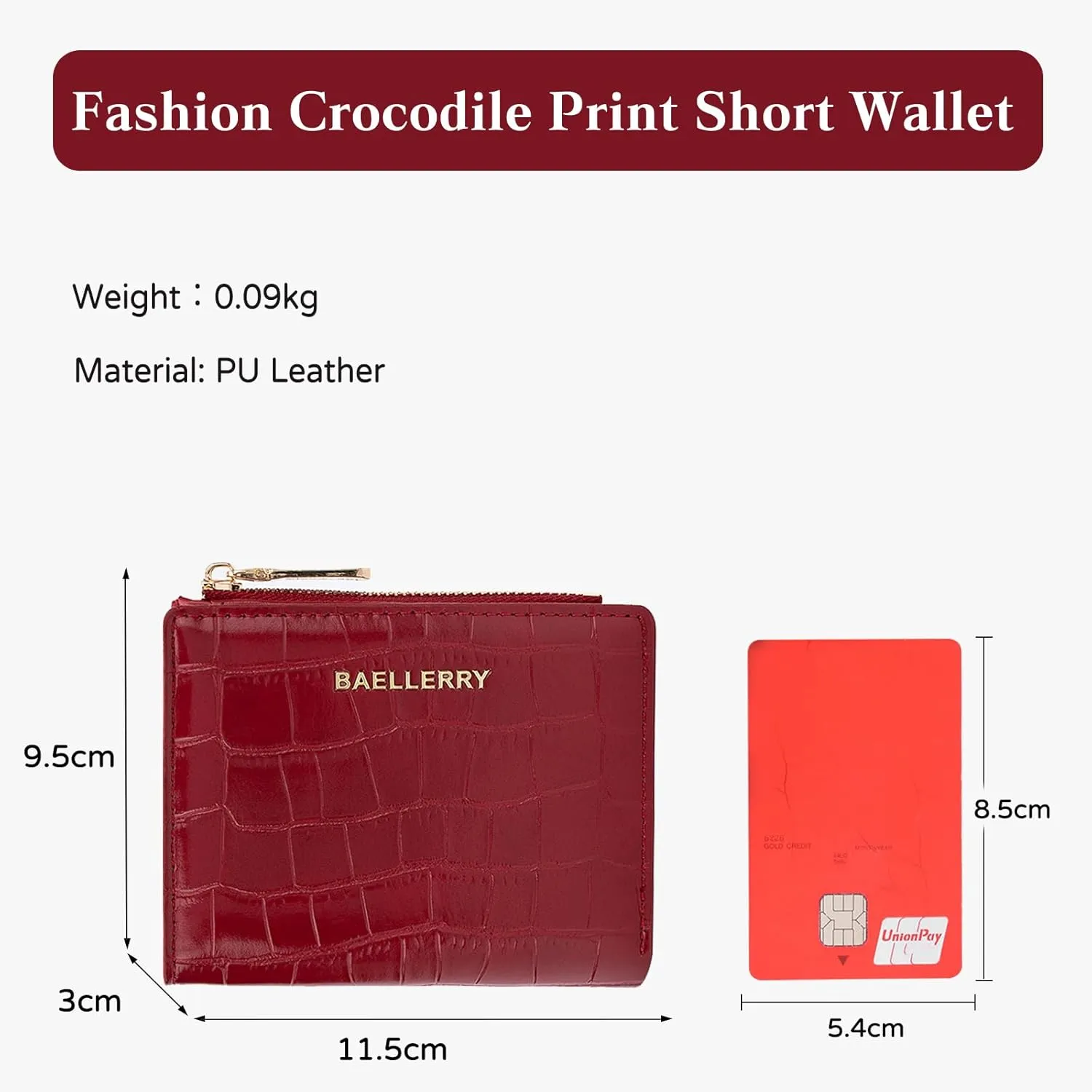 PORRASSO Fashion Wallet Ladies Minimalist Purse Women's PU Leather Change Pouch, Red, L