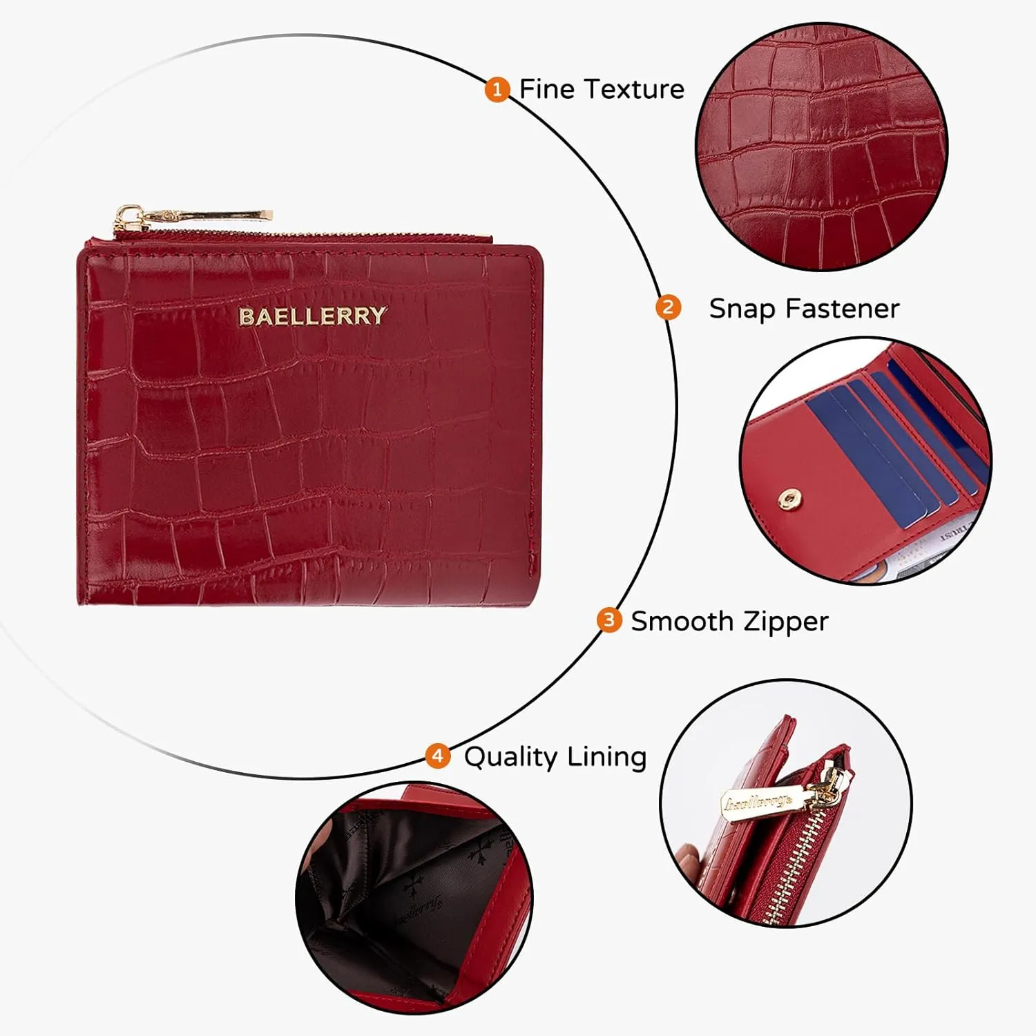 PORRASSO Fashion Wallet Ladies Minimalist Purse Women's PU Leather Change Pouch, Red, L