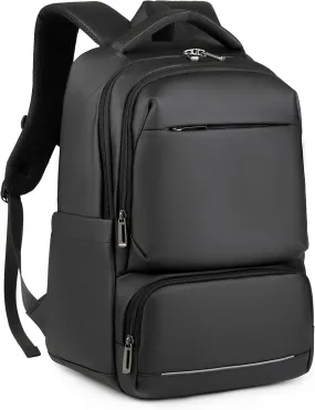 Premium PU Leather Laptop Backpack–Stylish, Waterproof, and Durable Bag for 15.6 Laptops with USB Charging Port, Padded Straps, Multiple Compartments and Luggage Strap for Travel