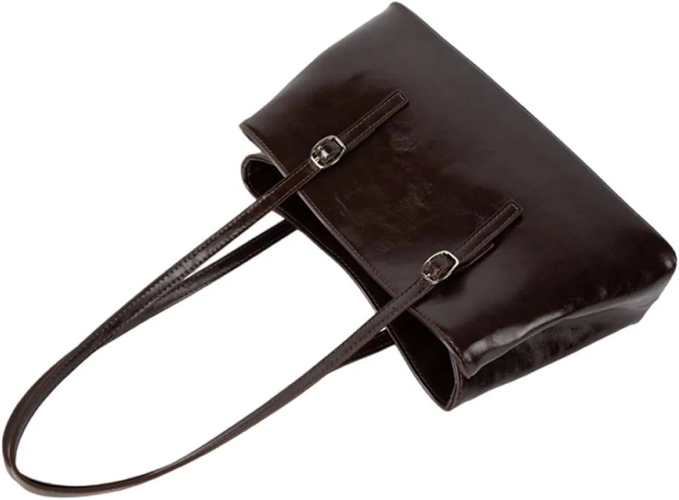 Retro Large Capacity Shoulder Bag with Oil Glossy Waxed PU Leather Finish for Commuting Work Underarm Solid for Women