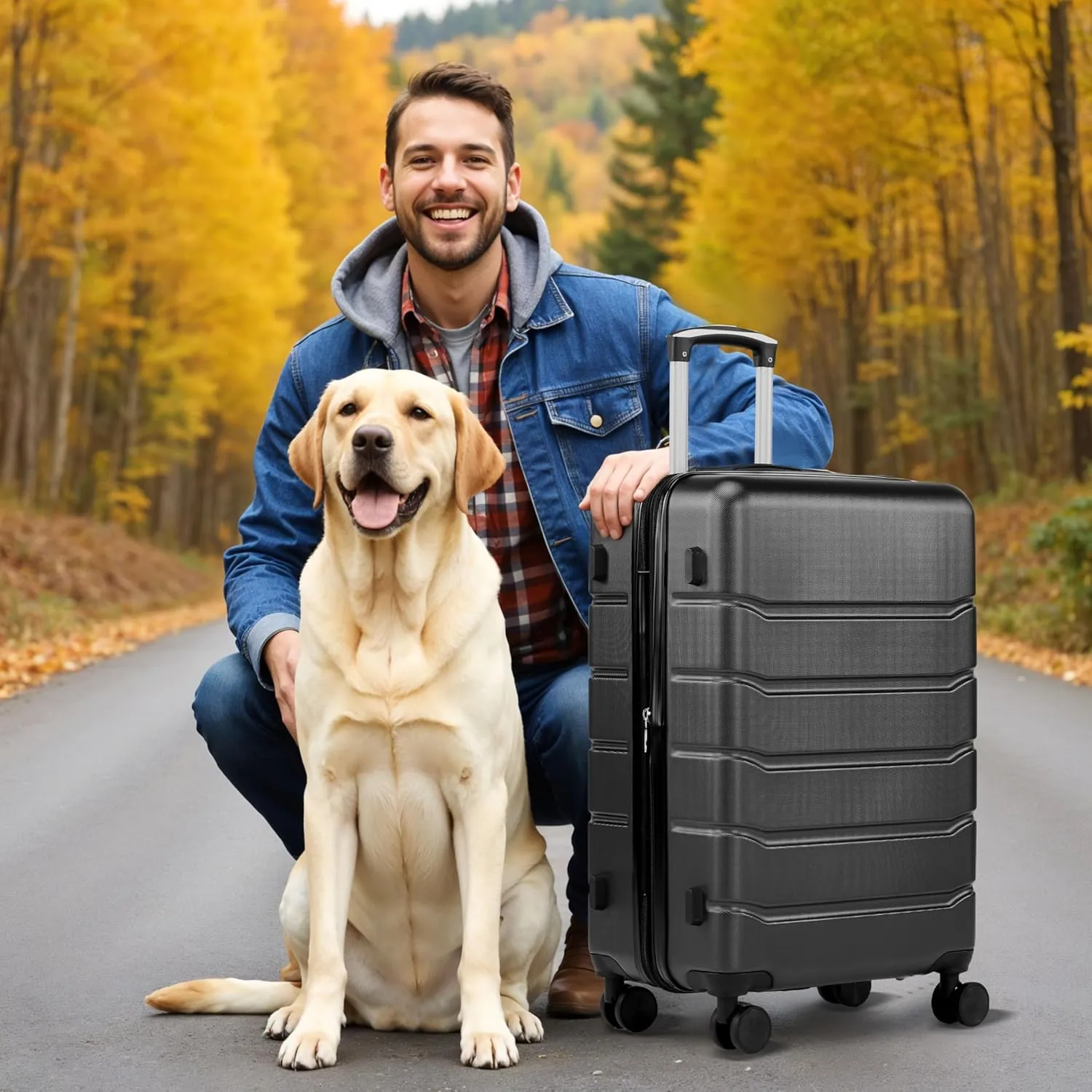 Simple Deluxe 20 Inch Hardside Carry On Luggage, Suitcase with Double Spinner Wheels & TSA Lock, Hard Shell, Expandable Rolling Lightweight, Black