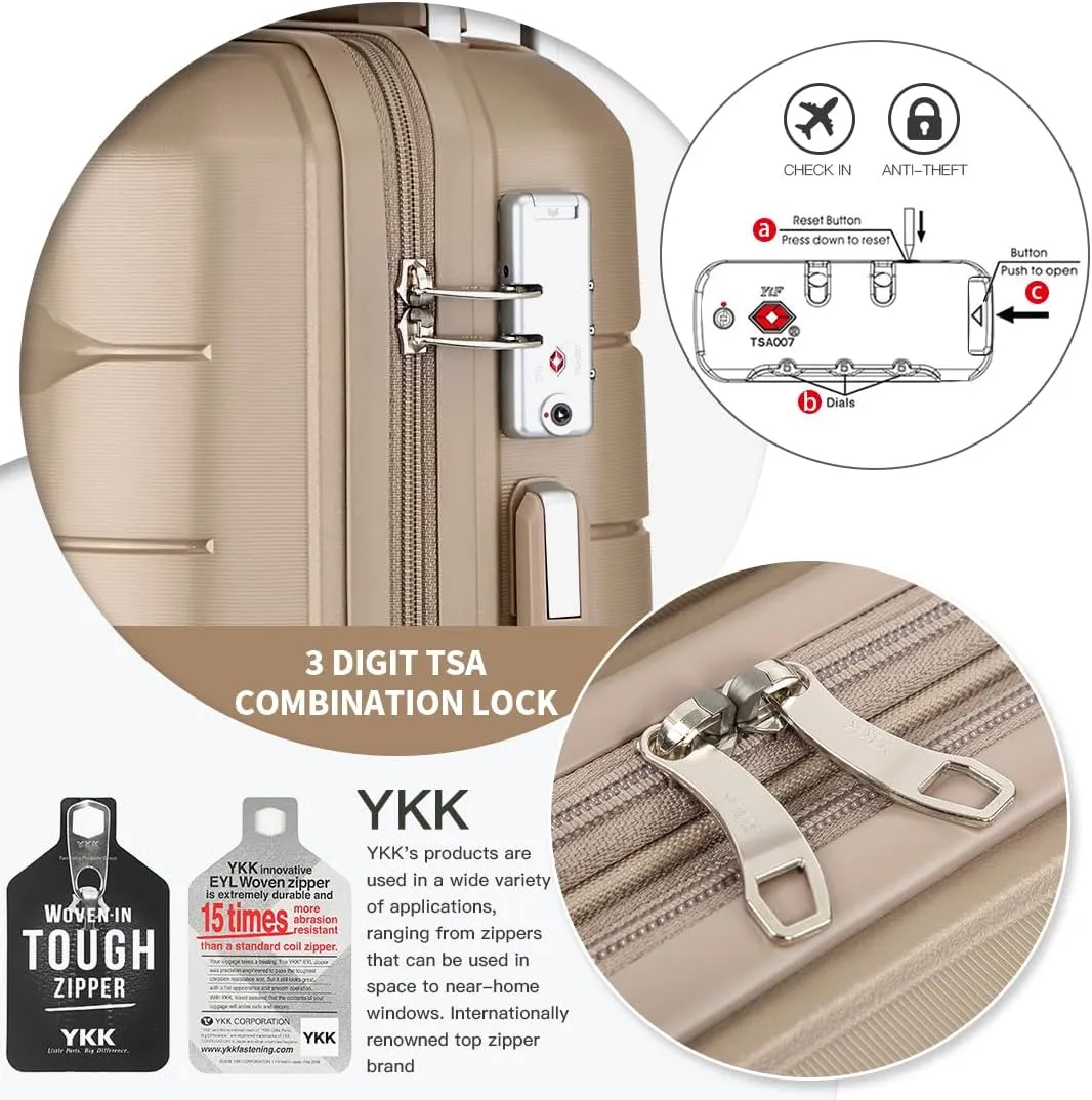 Somago Luggage Sets 4 Piece Lightweight Hardside Polypropylene Travel Suitcases with Double Spinner Wheels and TSA Lock,Noble Golden