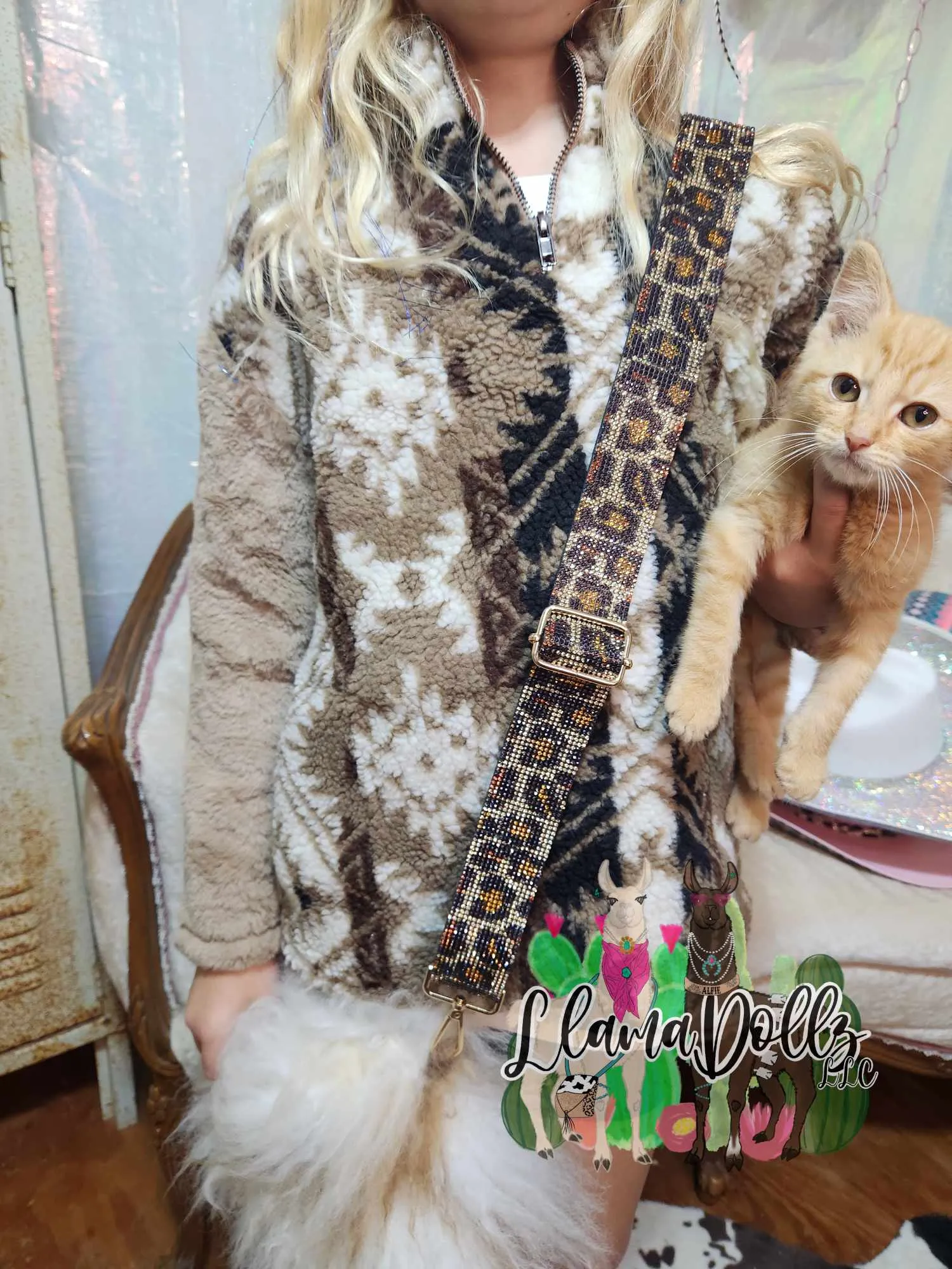 Sparkling Rhinestone Guitar Strap Leopard
