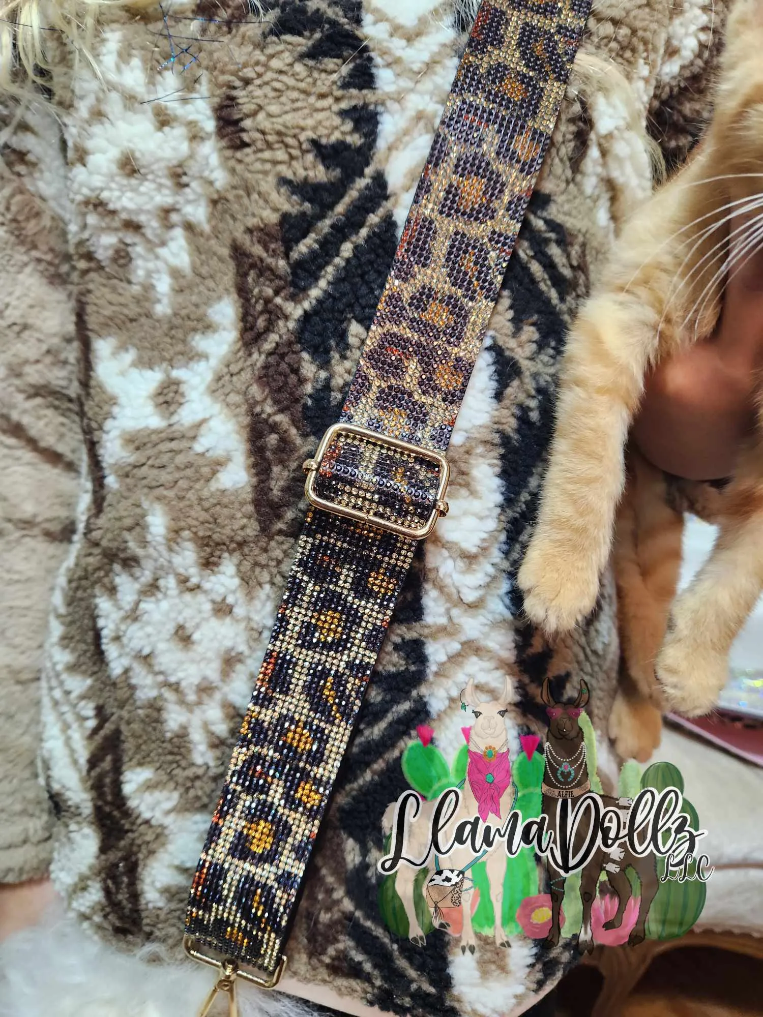 Sparkling Rhinestone Guitar Strap Leopard