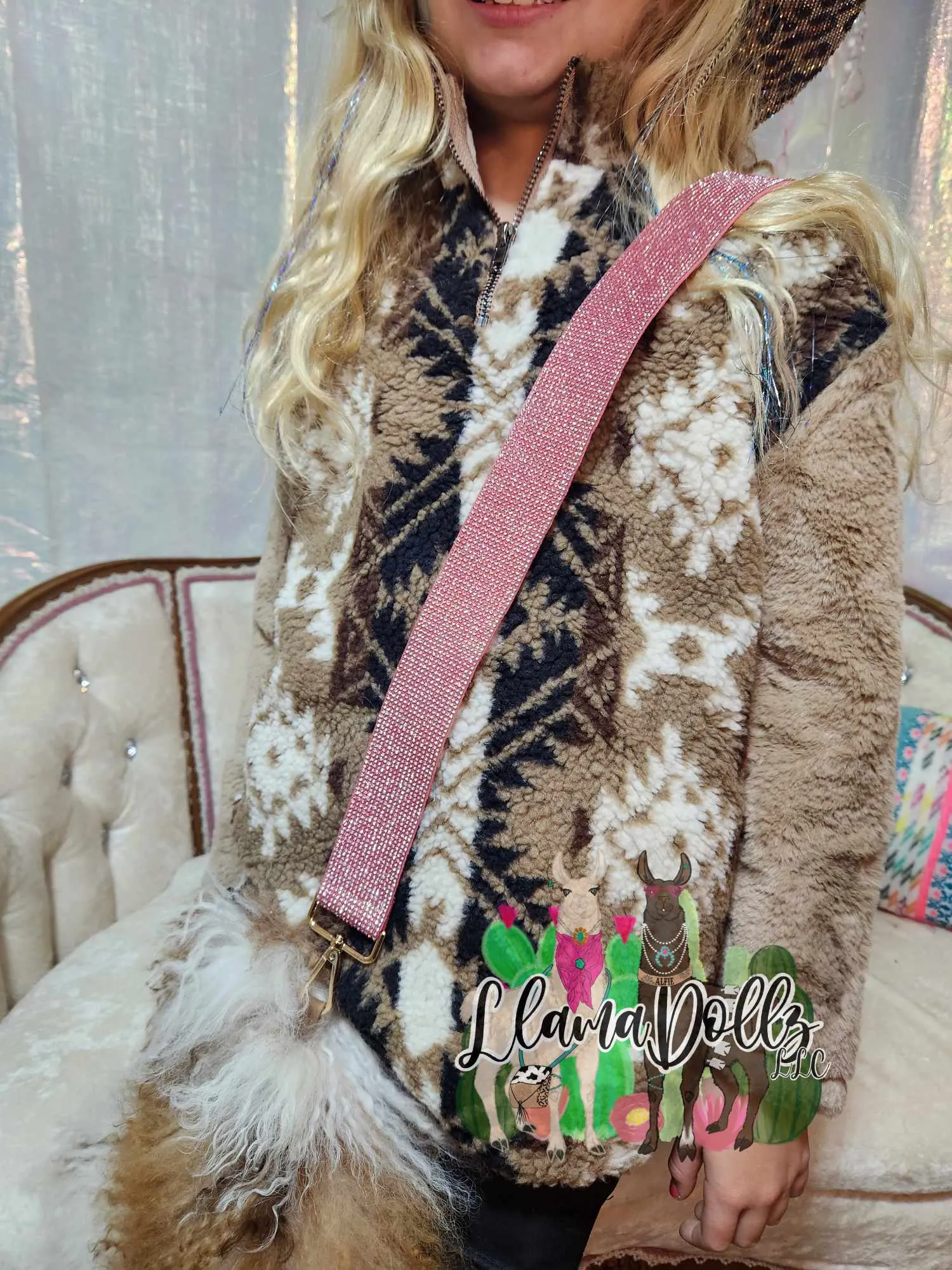 Sparkling Rhinestone Guitar Strap Pink