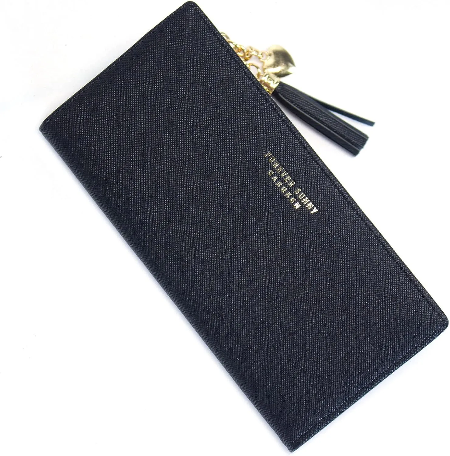 SUMGOGO Slim Wallet for Women Long Tassel Zipper Clutch Purse Handbag Card Case Wallet, Black, LARGE, Minimalist