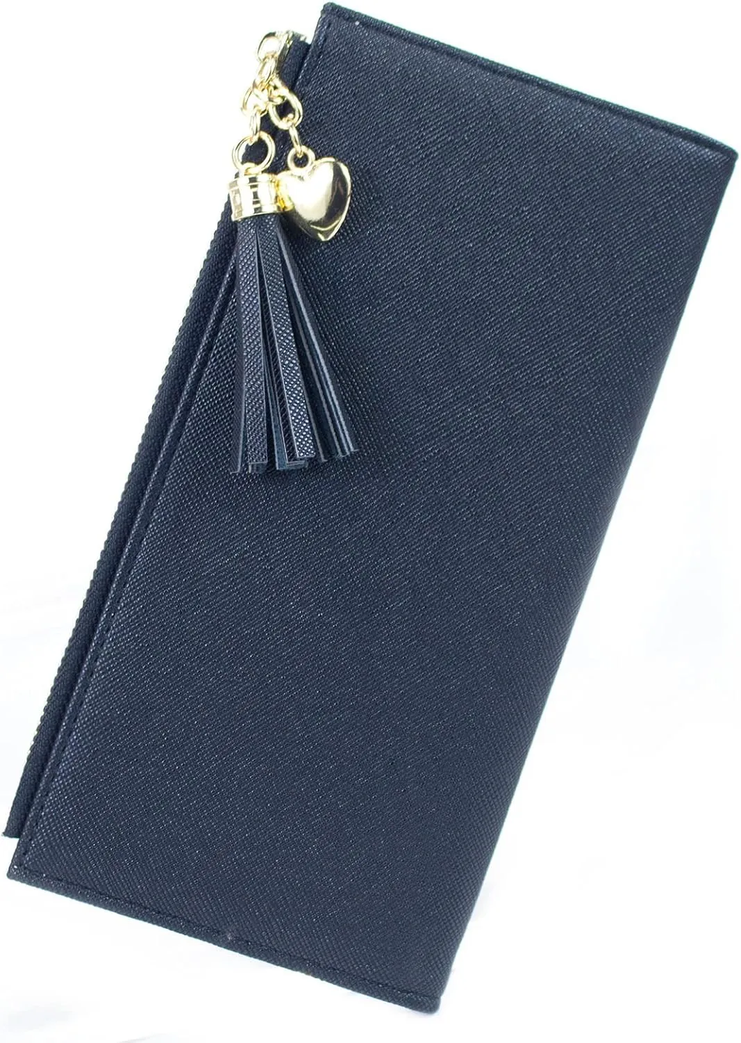 SUMGOGO Slim Wallet for Women Long Tassel Zipper Clutch Purse Handbag Card Case Wallet, Black, LARGE, Minimalist