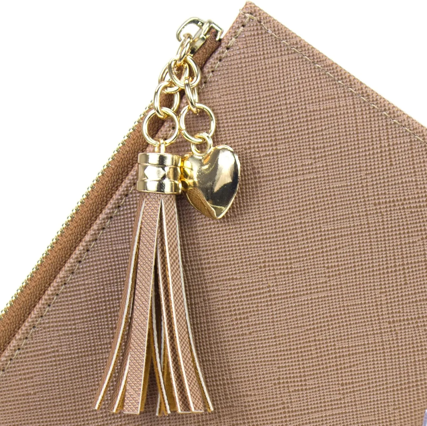 SUMGOGO Slim Wallet for Women Long Tassel Zipper Clutch Purse Handbag Card Case Wallet, Brown, Minimalist