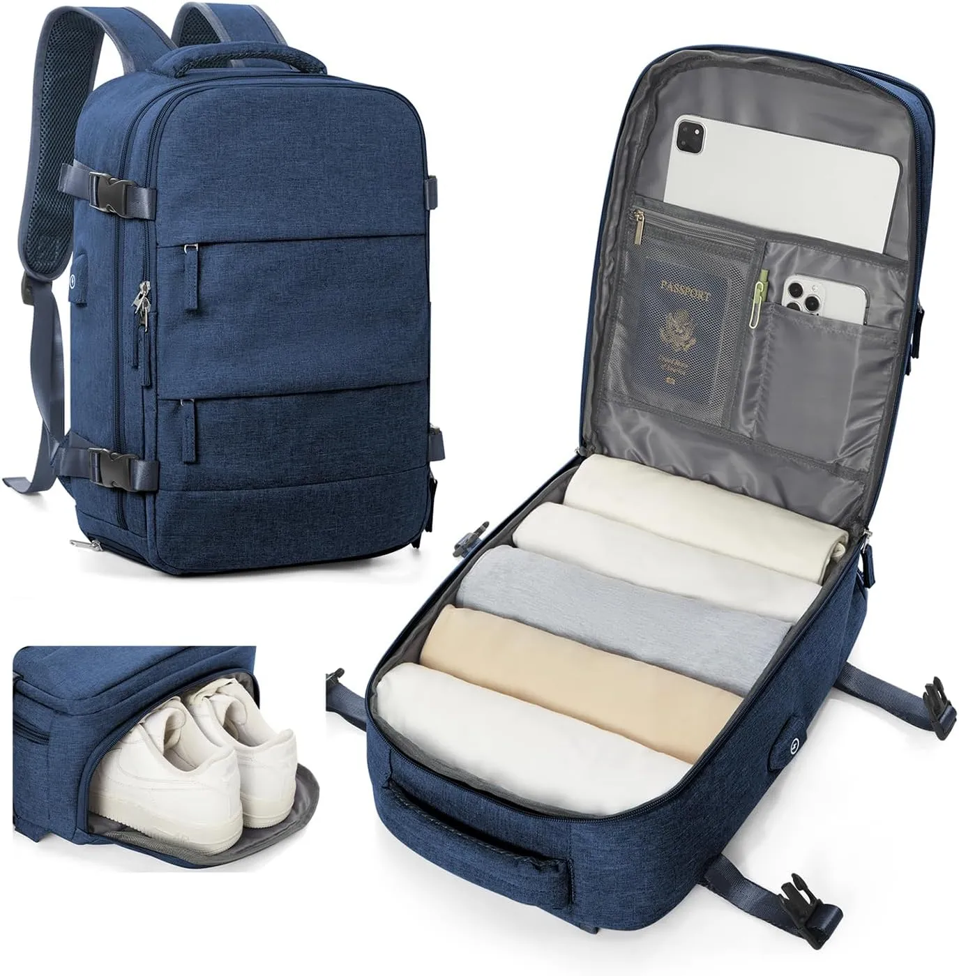 Travel Backpack for Men Women Carry on Backpack for Airplanes Personal Item Travel Bag Casual Nurse Bag Casual Bag for Weekender Business Trip Dark Blue