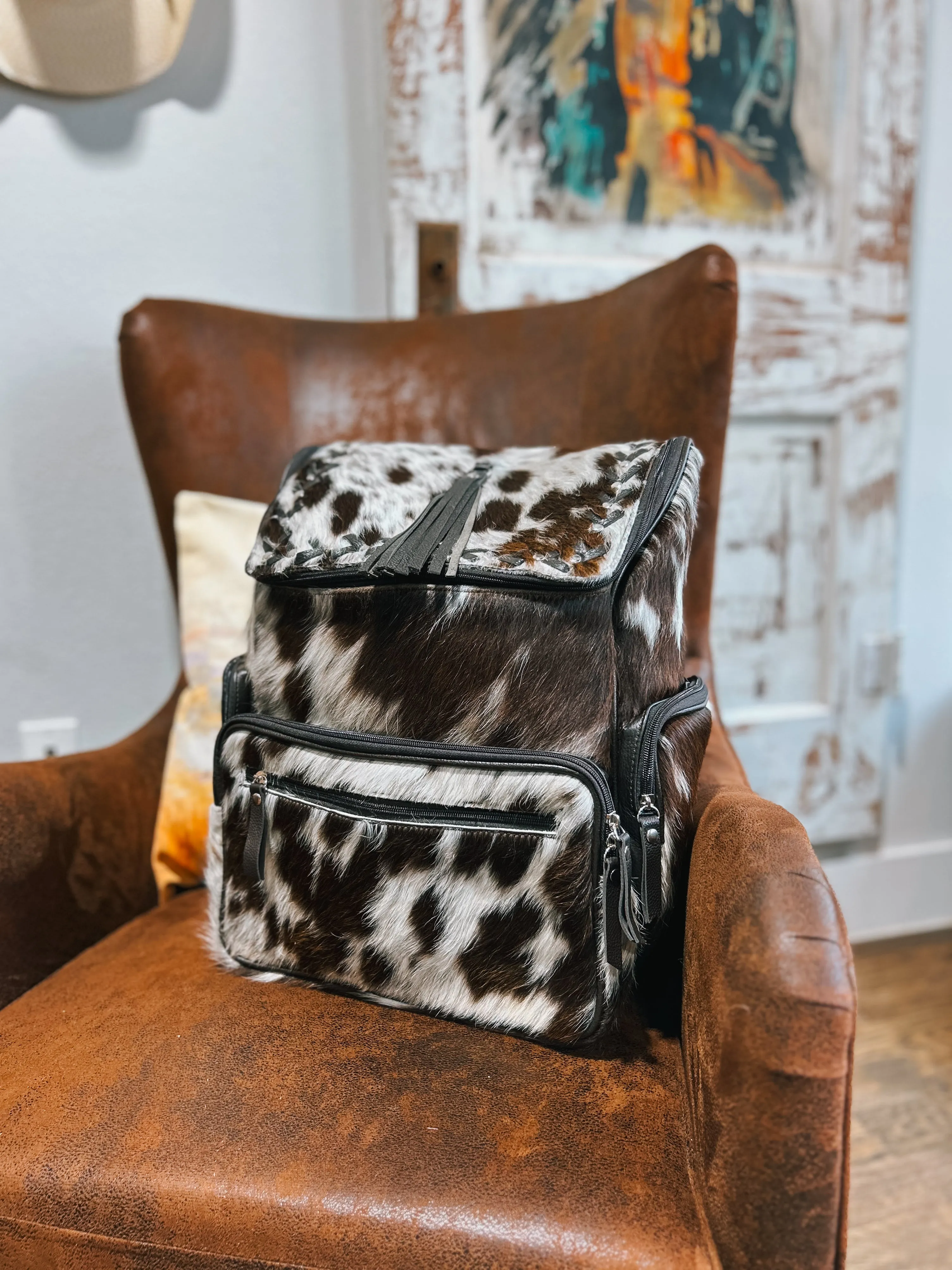 Vintage Cowgirl Cases - Large Brown Cowhide Backpack/Diaper Bag