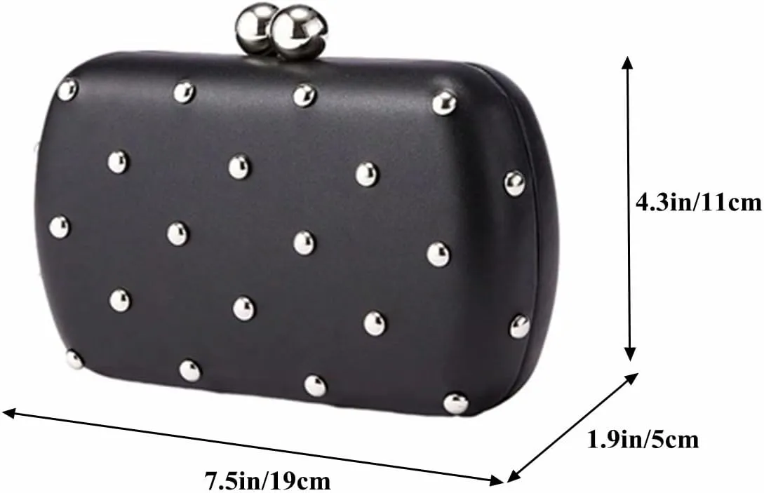 Women Classic Faux Leather Rivet Handbag Chain Strap Crossbody Purse Evening Clutch Bag for Cocktail Party