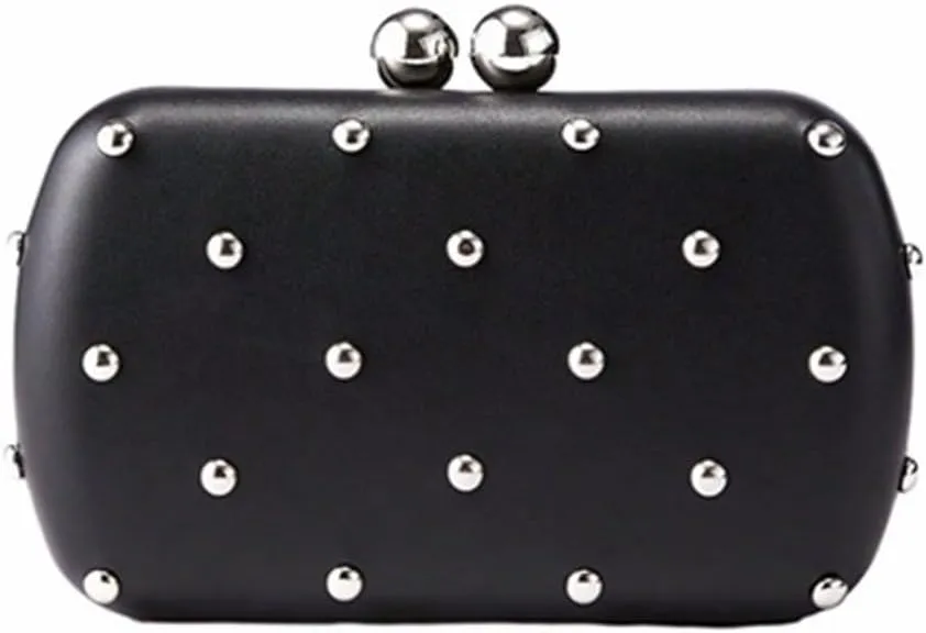 Women Classic Faux Leather Rivet Handbag Chain Strap Crossbody Purse Evening Clutch Bag for Cocktail Party