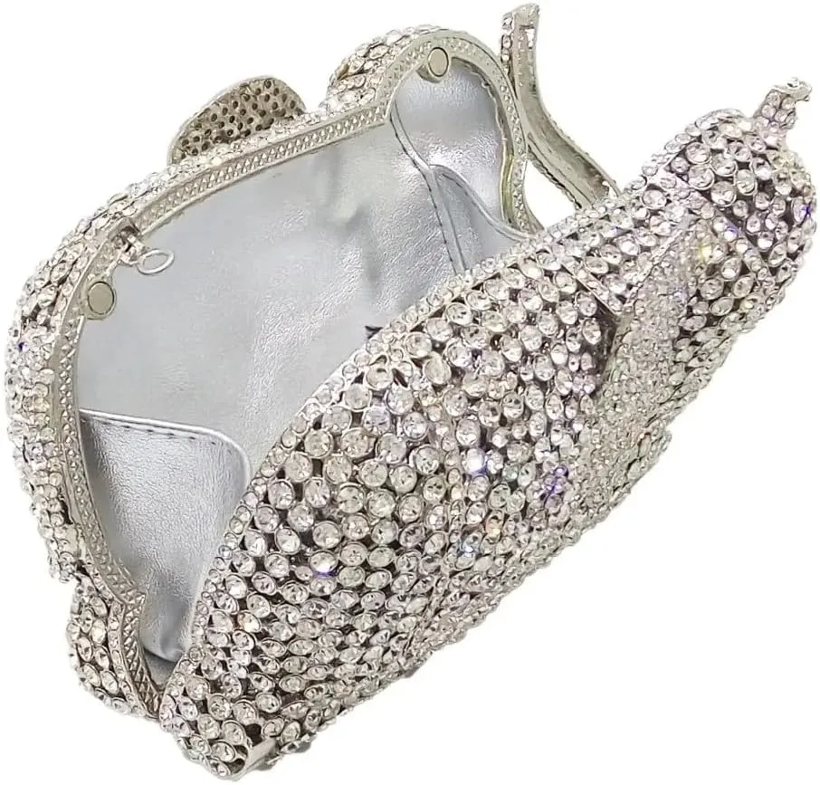 Women Elephant Rhinestone Clutch Bag Sparkly Crystal Evening Bag Luxury Metal Handbag Minaudiere Wedding Party Purse