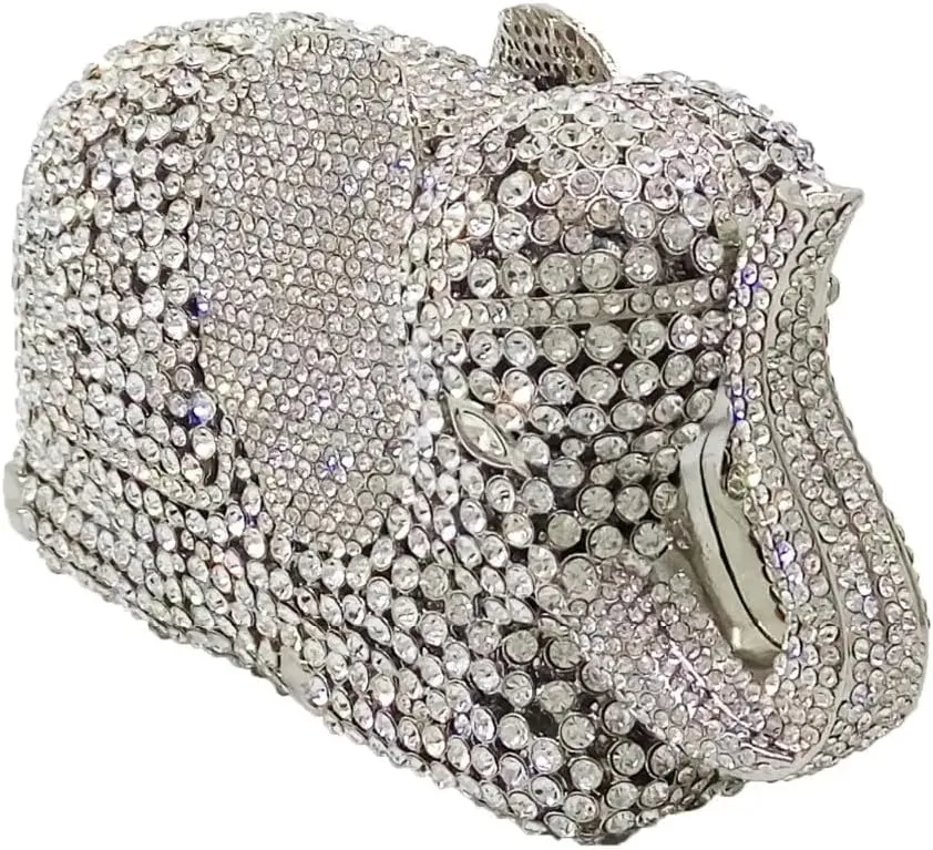 Women Elephant Rhinestone Clutch Bag Sparkly Crystal Evening Bag Luxury Metal Handbag Minaudiere Wedding Party Purse