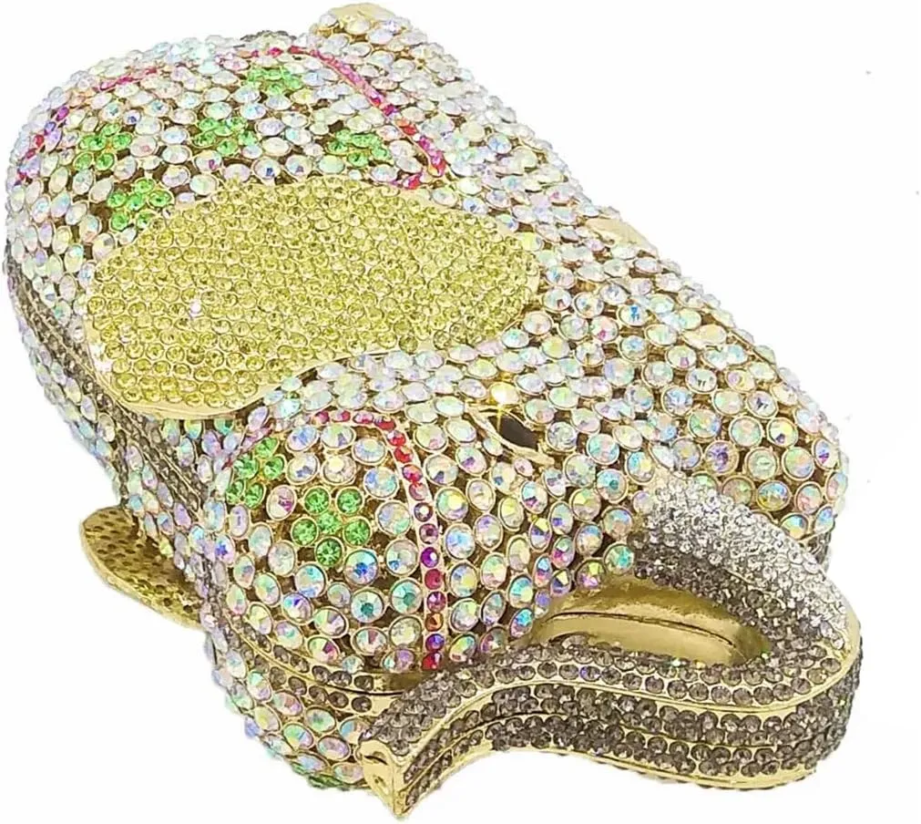 Women Elephant Rhinestone Clutch Bag Sparkly Crystal Evening Bag Luxury Metal Handbag Minaudiere Wedding Party Purse