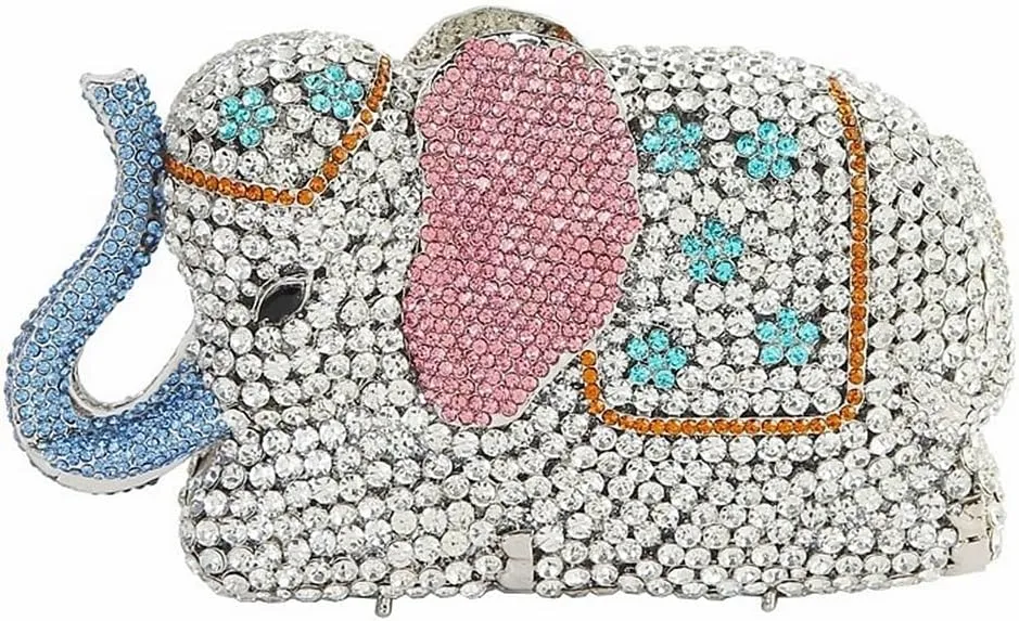 Women Elephant Rhinestone Clutch Bag Sparkly Crystal Evening Bag Luxury Metal Handbag Minaudiere Wedding Party Purse