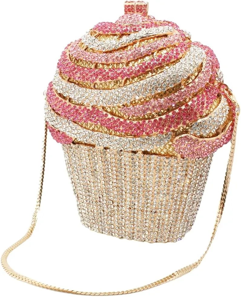 Women Ice Cream Crystal Evening Bag Luxury Rhinestone Clutch Wedding Party Minaudiere Purse and Handbag for Cocktail