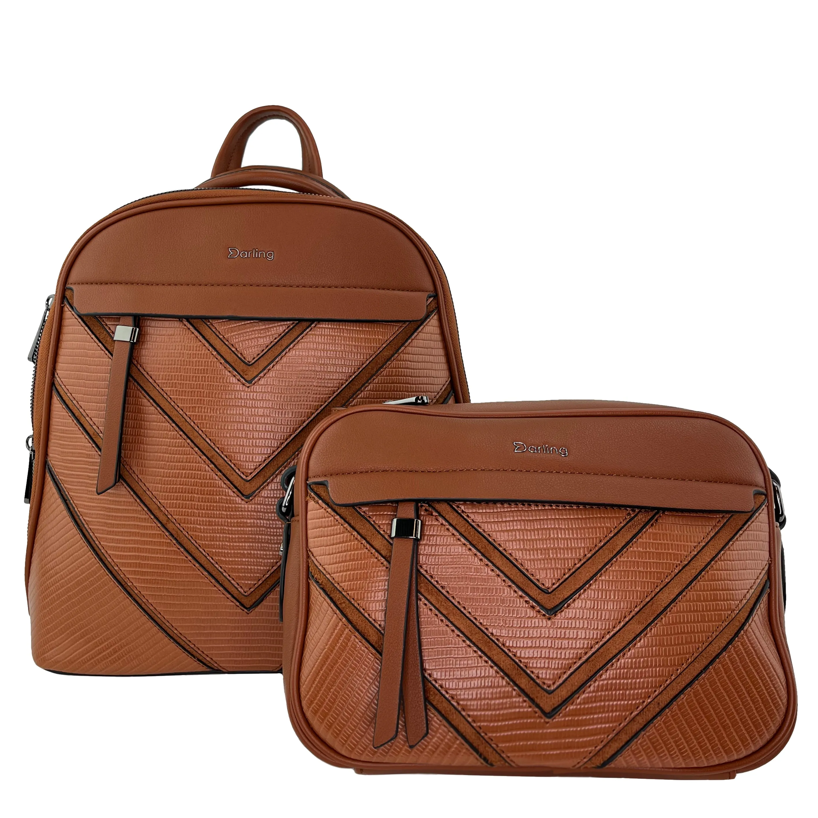 YD-7845 - Chevron Two Tone Backpack & Shoulder Bag - 2 Bag Set - SALE