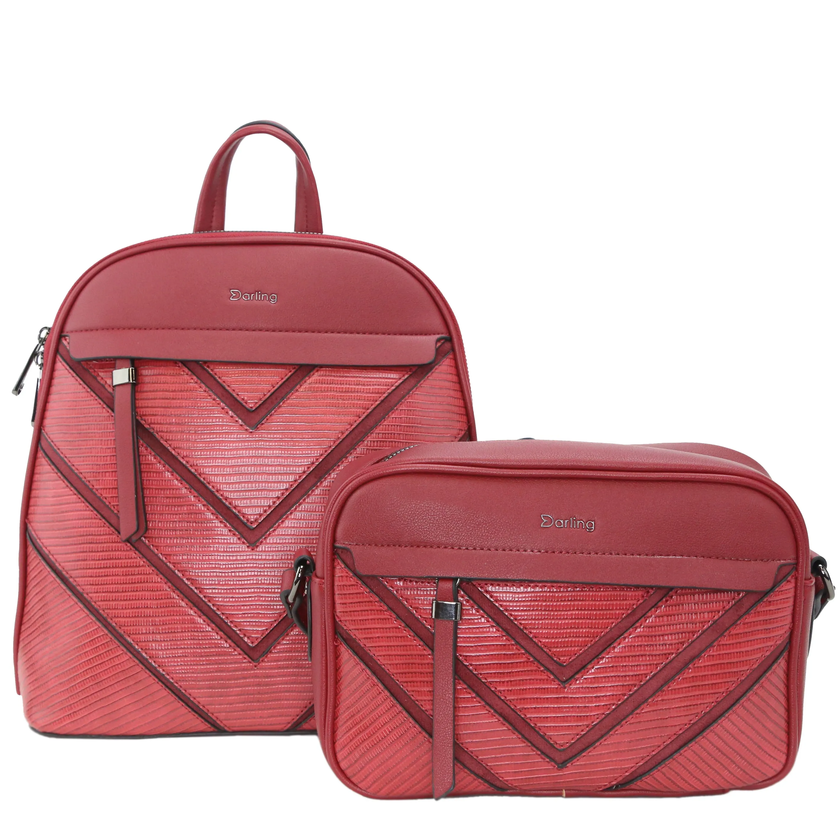 YD-7845 - Chevron Two Tone Backpack & Shoulder Bag - 2 Bag Set - SALE