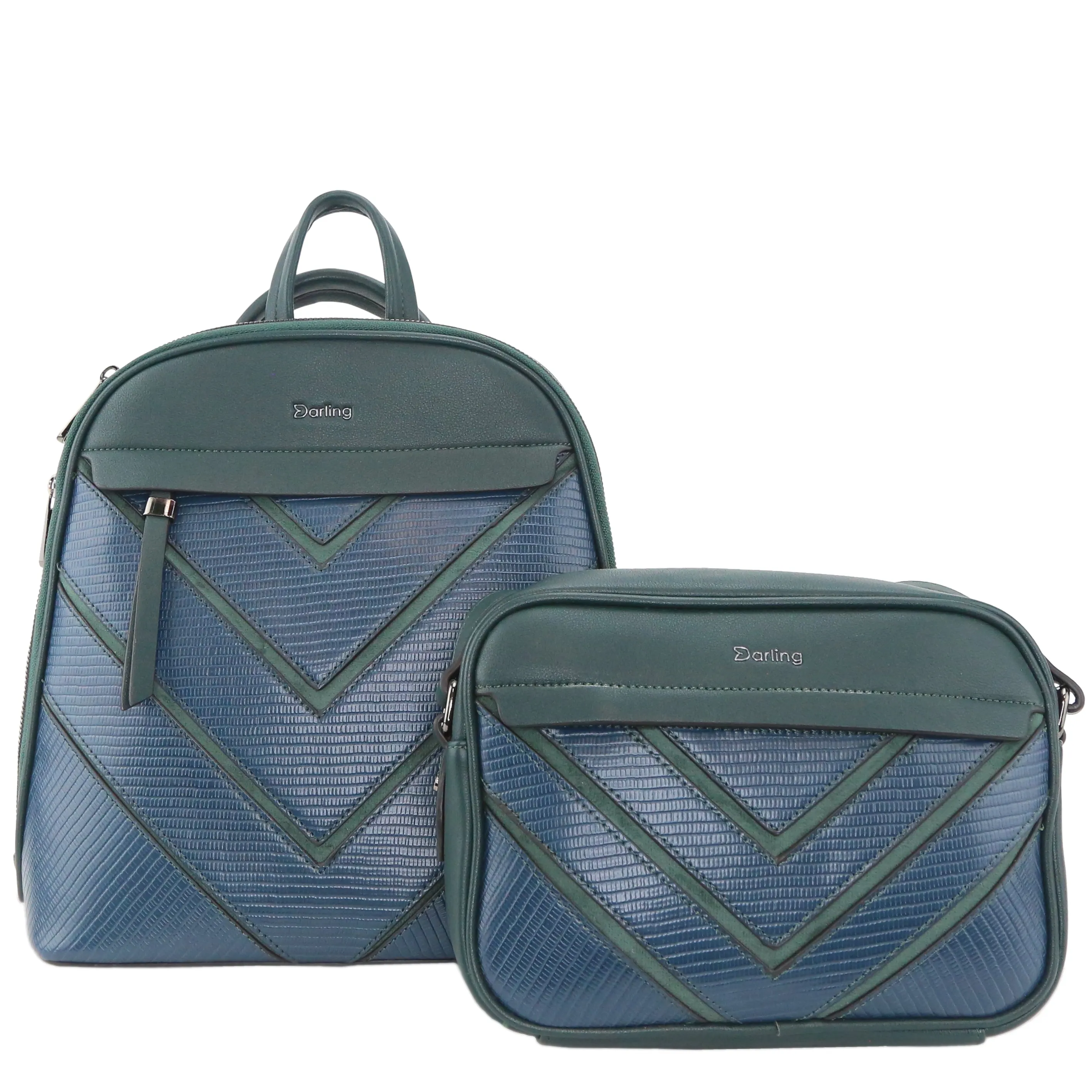 YD-7845 - Chevron Two Tone Backpack & Shoulder Bag - 2 Bag Set - SALE